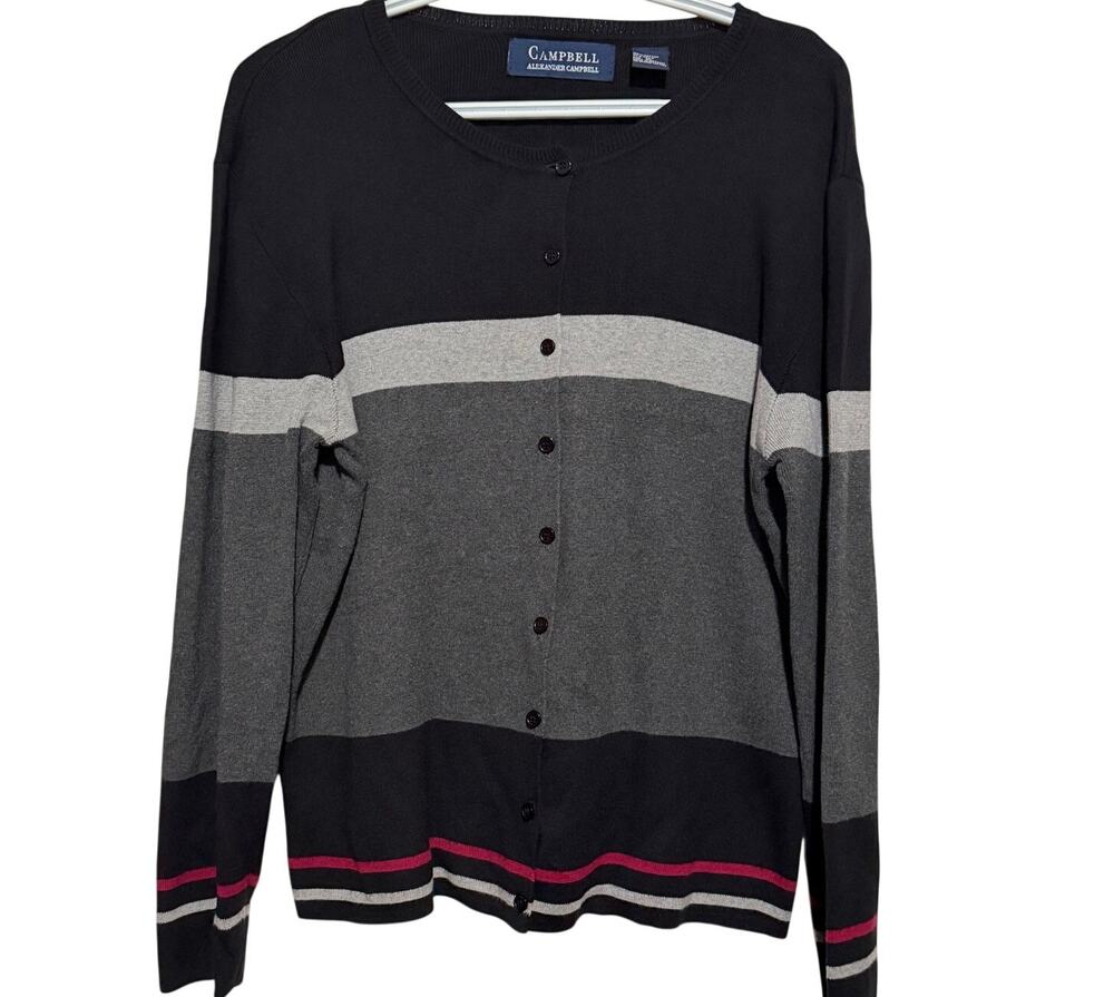 Campbell Alexander Campbell Women's Black Gray Long Sleeve Button Front Size XL